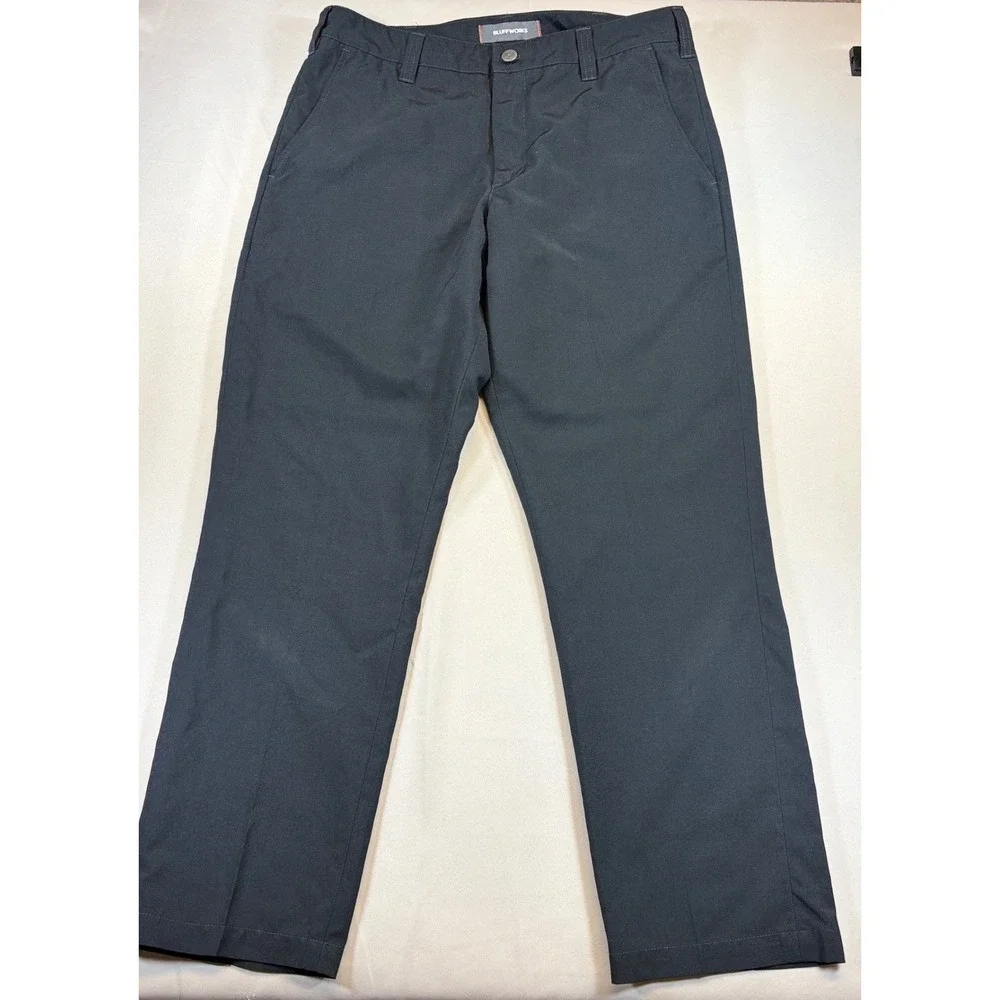 Bluffworks Original Pants Mens 33x30 Black Regular Fit Stretch Travel Trousers
